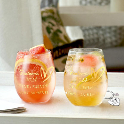 Rentenglas 2024 Renteneintritt Geschenk Weinglas 480ml Personalisiert Ruhestand Gutschein Rente Rose