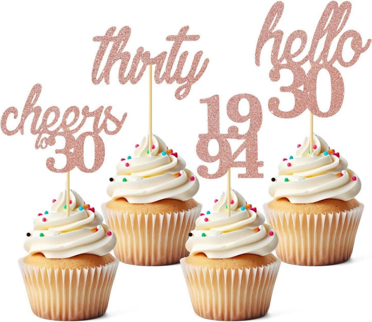 30. Geburtstag Cupcake Topper Set Glitzer Rose Gold 24 Stück
