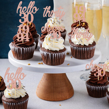 24er Set Rose Gold 30. Geburtstag Cupcake Topper & Tortendeko