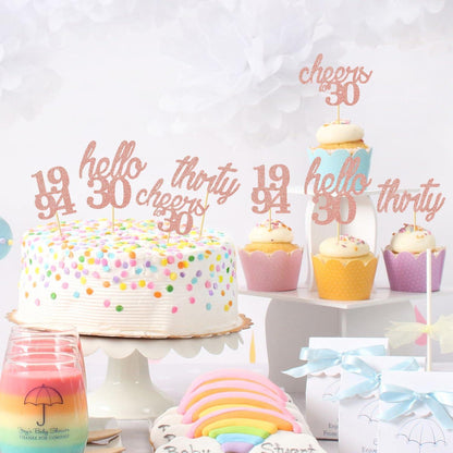 24 Stück 30. Geburtstag Cupcake Topper Hello 30 1994 Rose Gold