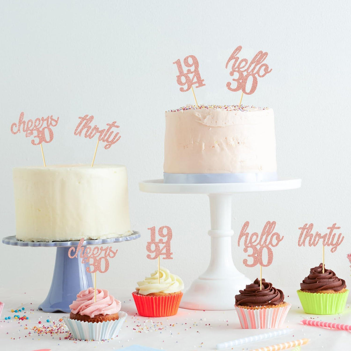 24 Stück 30. Geburtstag Cupcake Topper Rose Gold Glitzer - Tortendeko