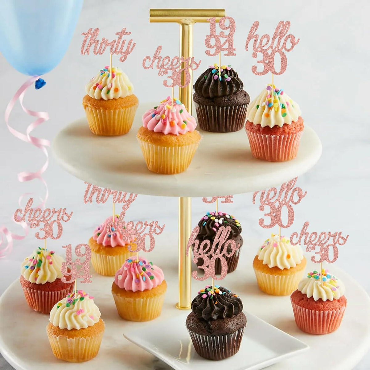 24er Set Rose Gold 30. Geburtstag Cupcake Topper & Tortendeko