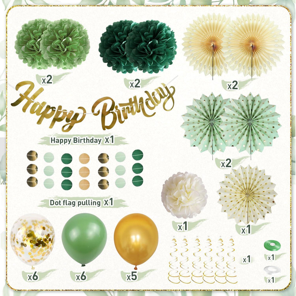 Geburtstagsdeko Sage Grün Pompons Happy Birthday Girlande