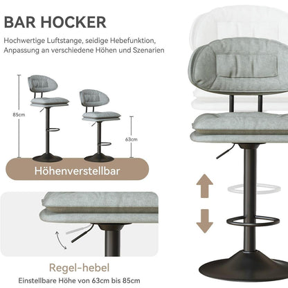 Barhocker 2er Set Ergonomisch Gepolstert Hellgrau
