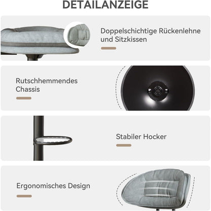 Barhocker 2er Set Ergonomisch Gepolstert Hellgrau