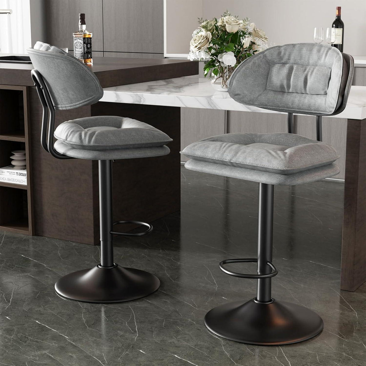 Barhocker 2er Set Ergonomisch Gepolstert Hellgrau