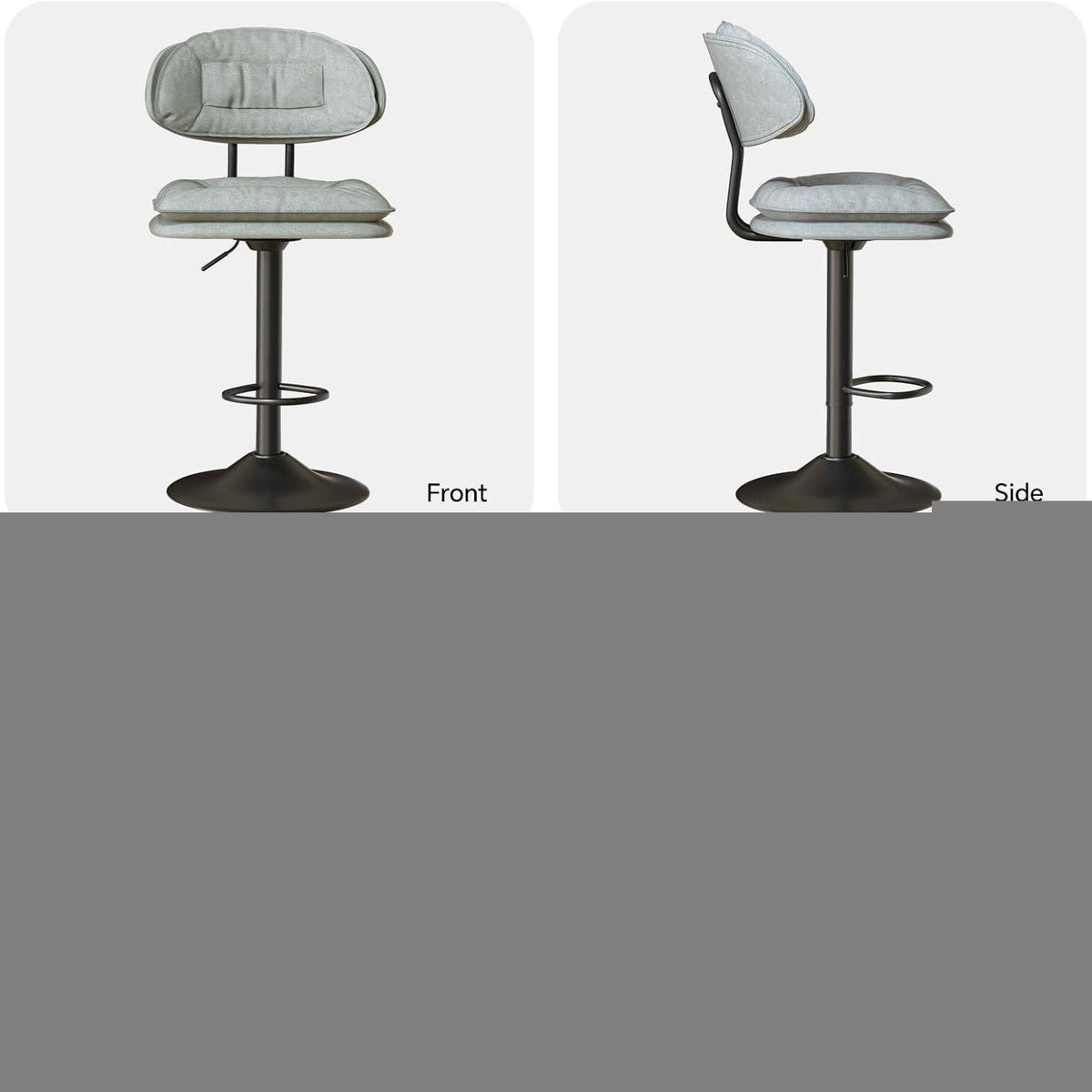 Barhocker 2er Set Ergonomisch Gepolstert Hellgrau