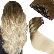 Clip-in Echthaar Extensions Ombre Blond Balayage 50cm