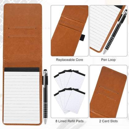 Kleines Notizbuch Set A7 mit Band & Stift in Lederoptik