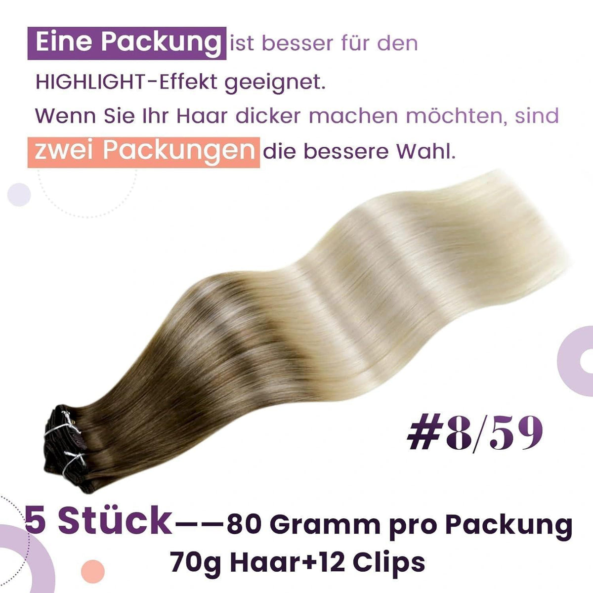 Echthaar Clip Extensions Braun Blond Ombre 45cm