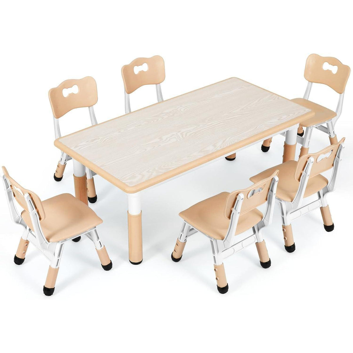 Kindertisch mit 6 Stühlen, höhenverstellbar, gelb