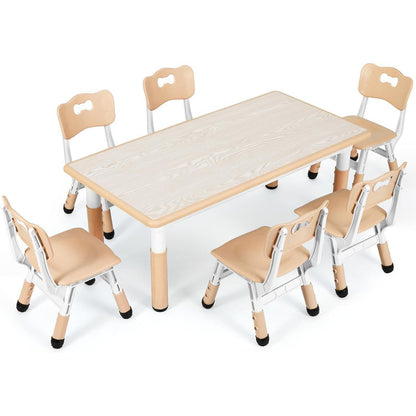 Kindertisch mit 6 Stühlen, höhenverstellbar, gelb