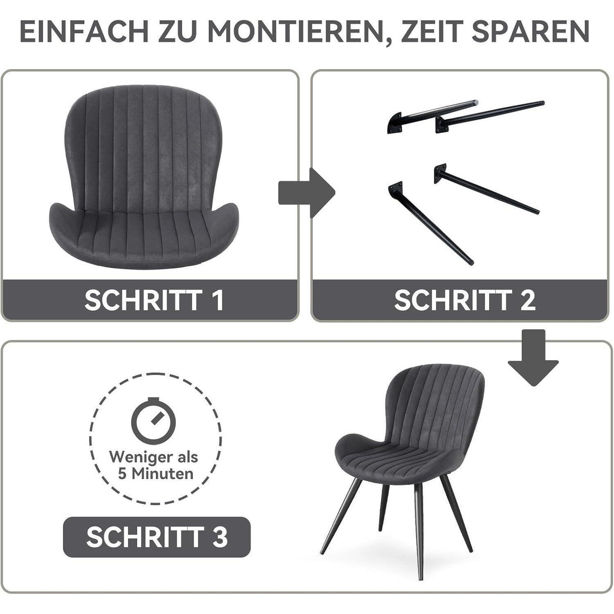 Esszimmerstühle 2er Set Dunkelgrau | Ergonomisch & Robust