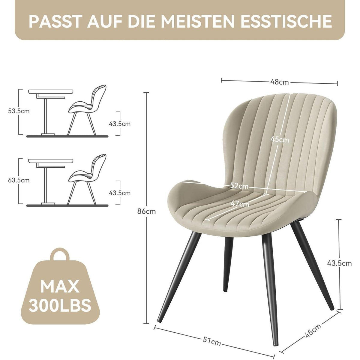 Esszimmerstühle 2er Set Beige – Ergonomisch & Robust