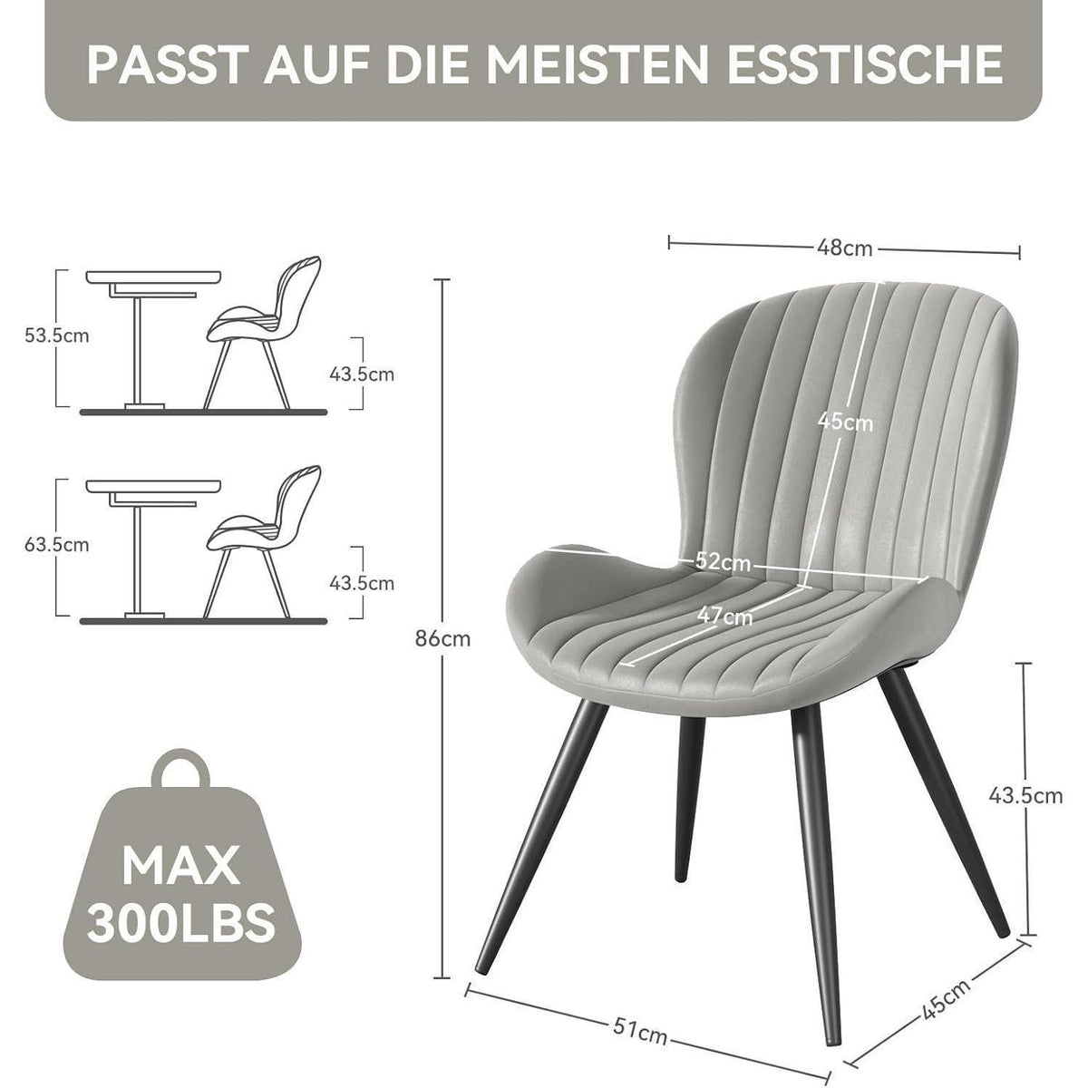 Esszimmerstühle 2er Set – Hellgrau, Ergonomisch & Robust