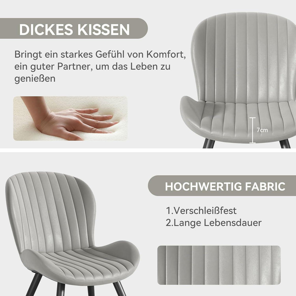 Esszimmerstühle 2er Set – Hellgrau, Ergonomisch & Robust