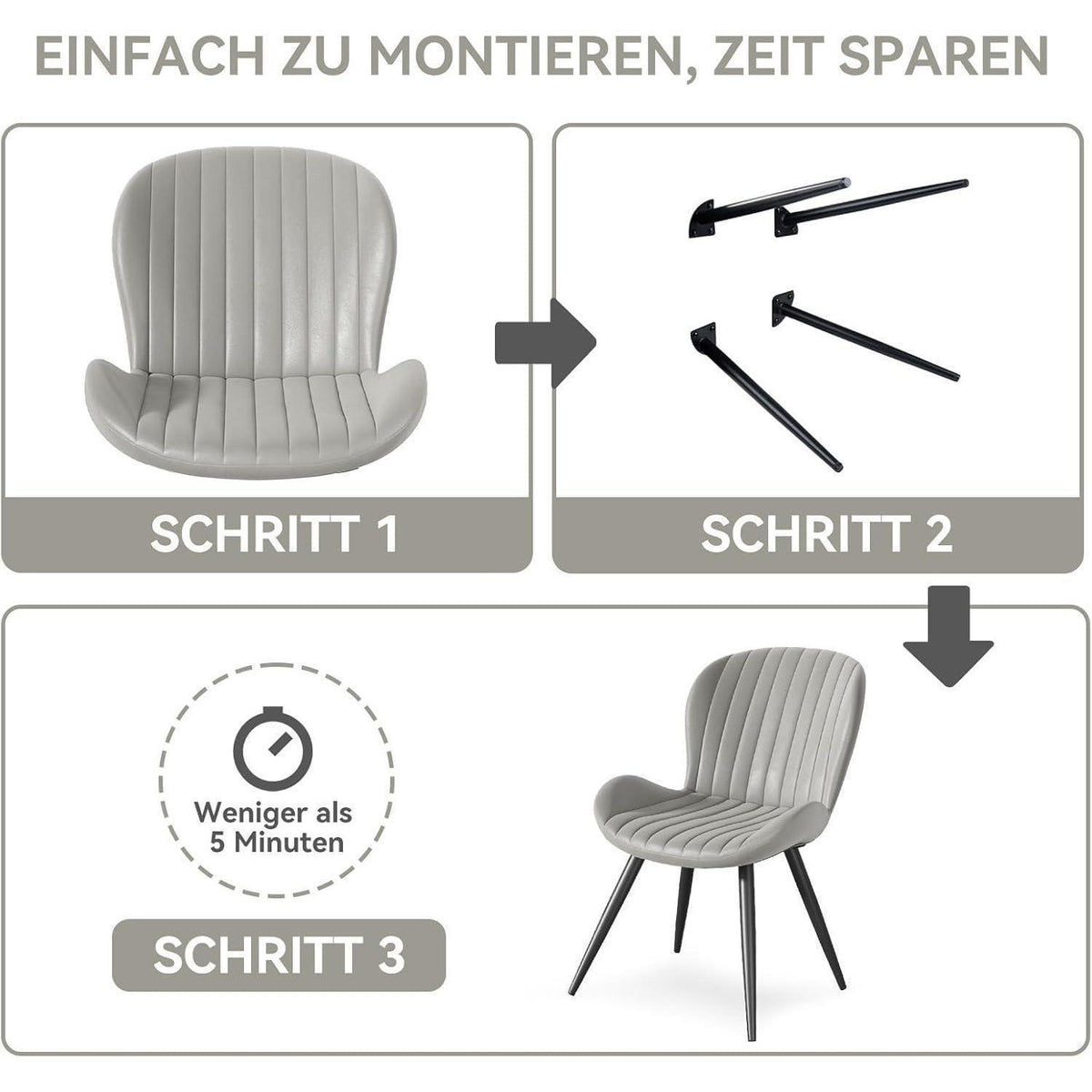 Esszimmerstühle 2er Set – Hellgrau, Ergonomisch & Robust