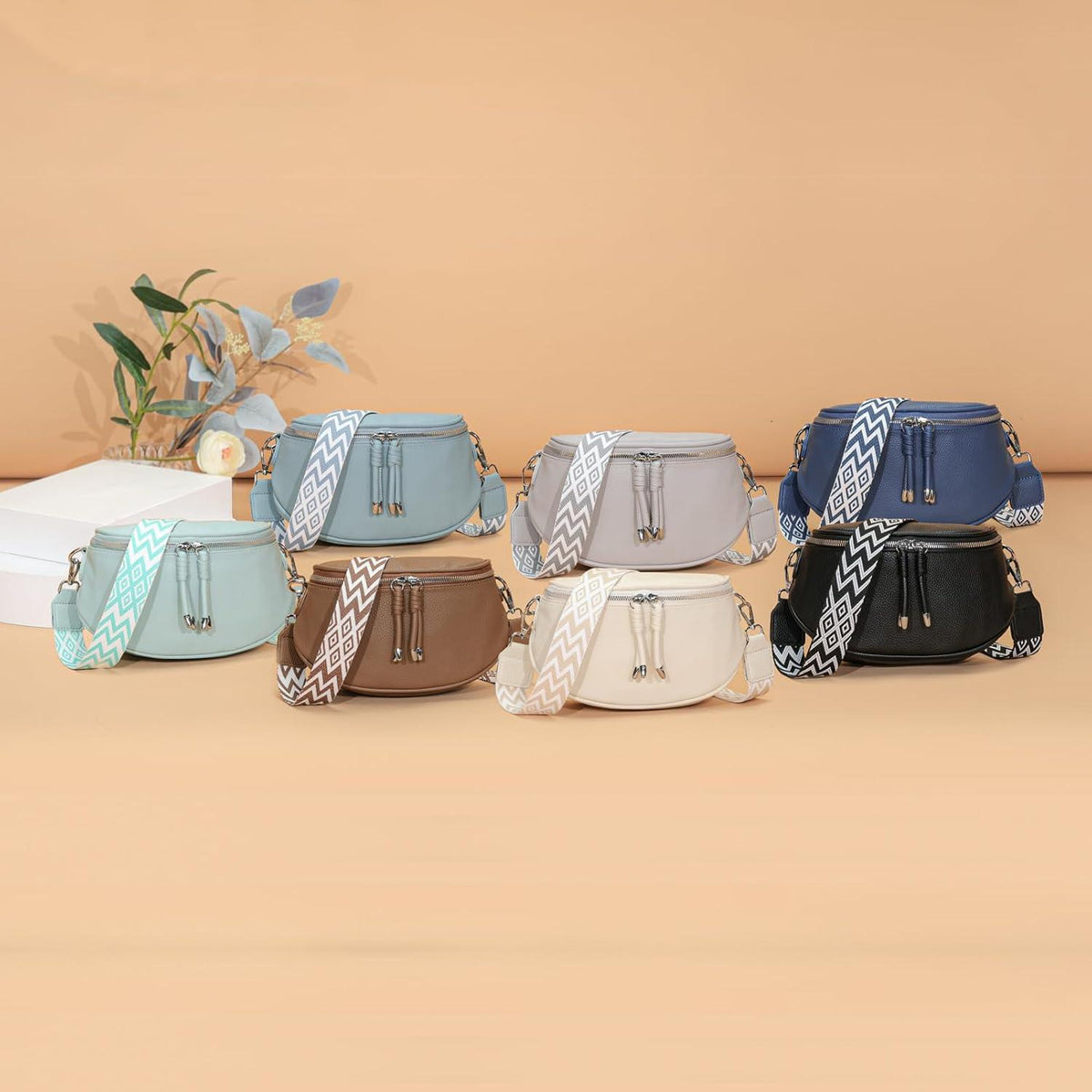 Damen Bauchtasche Crossbody Bag Grau Veganes Leder