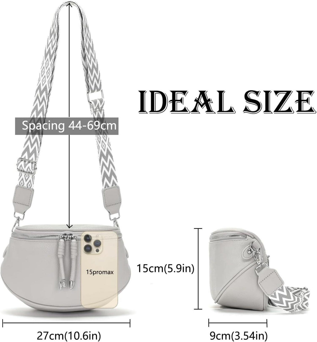 Moderne Damen Bauchtasche Grau Crossbody Bag Vegan Ledertasche