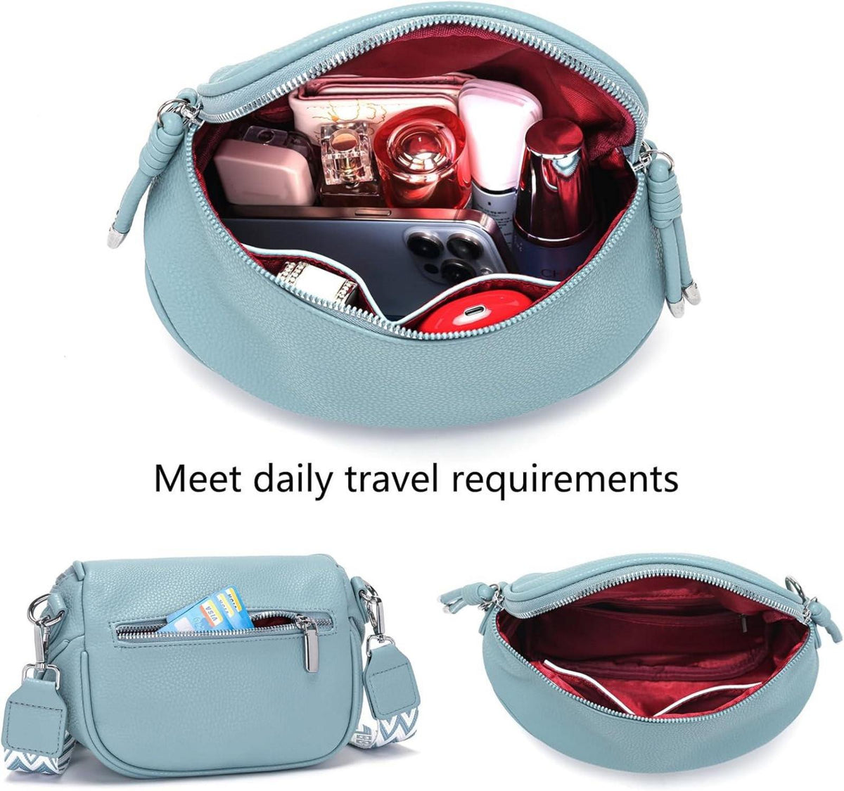 Atgbiem Damen Bauchtasche Hellblau Veganes Leder Umhängetasche Elegante Handtasche