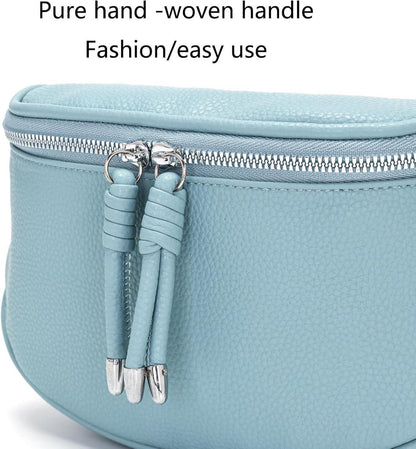 Hellblaue Damen Bauchtasche Crossbody Bag Vegan Leder Umhängetasche Einstellbar