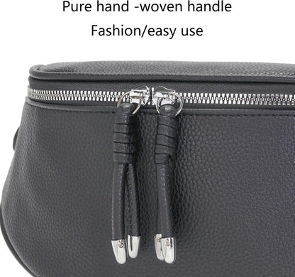 Damen Bauchtasche Crossbody Bag Schwarz Veganes Leder