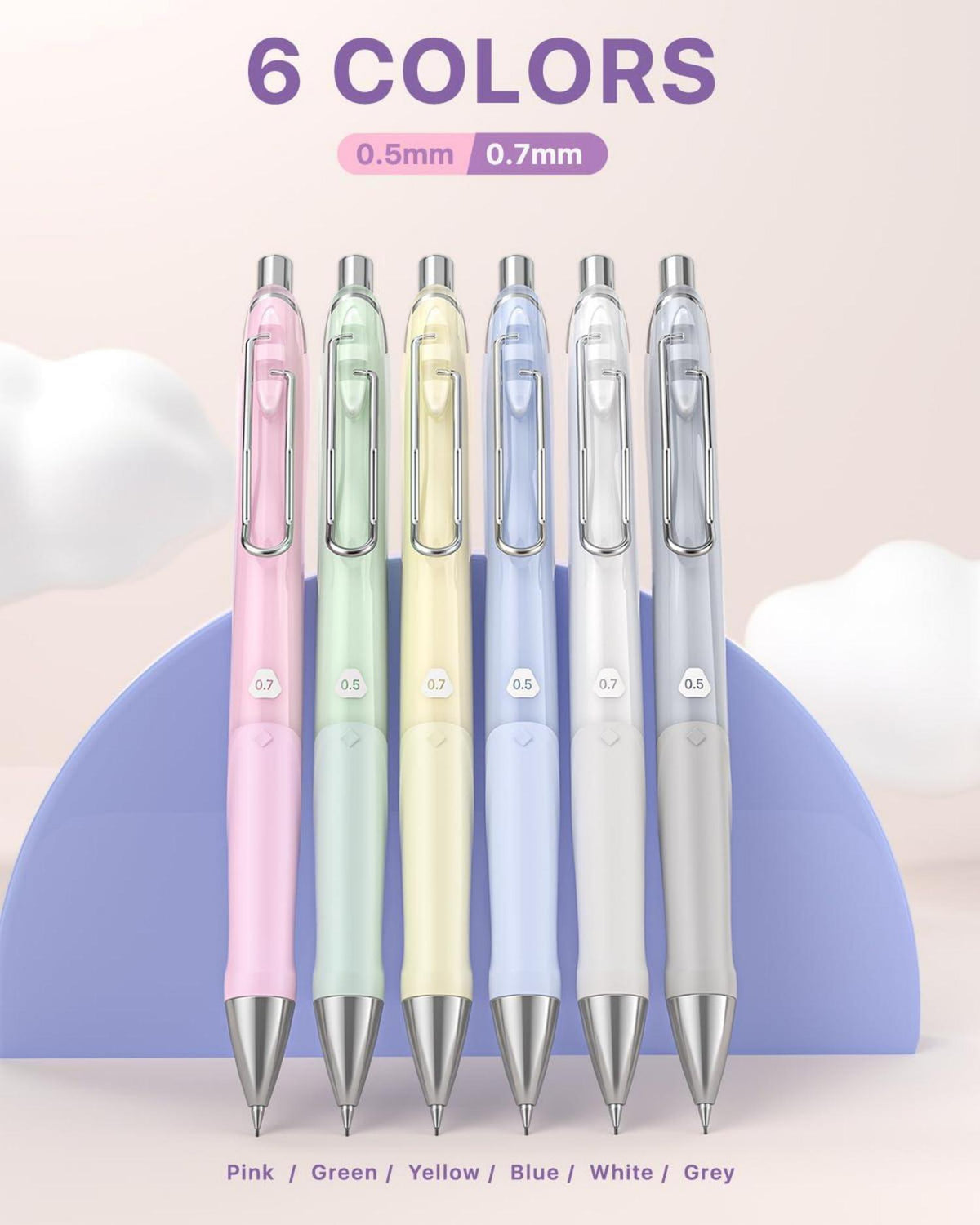 Pastell Druckbleistift Set 6PCS 0.5 0.7 mm Röhrchen HB 2B