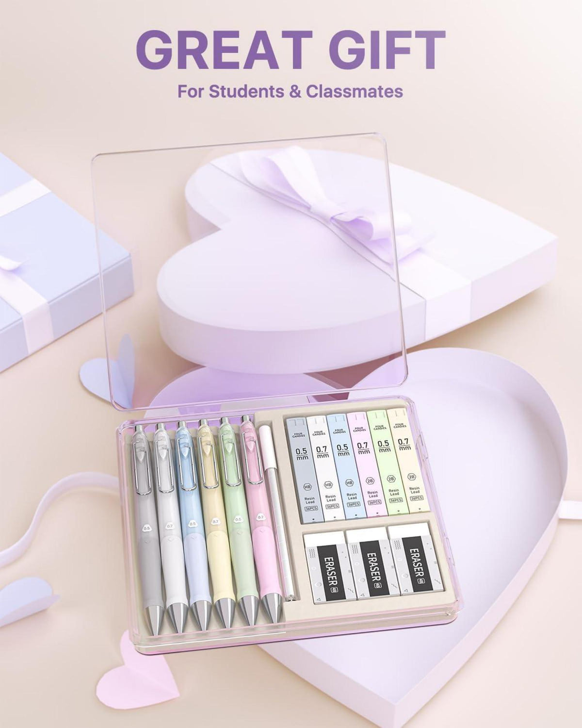 Pastell Druckbleistift Set 6PCS 0.5 0.7 mm 12 Röhrchen HB 2B Mine für Schule