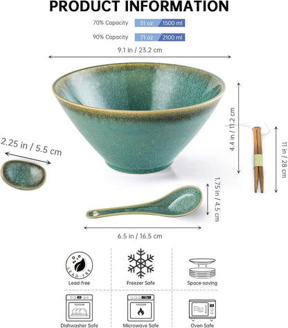 Japanische Ramen Schüssel Set aus Keramik 2L grün