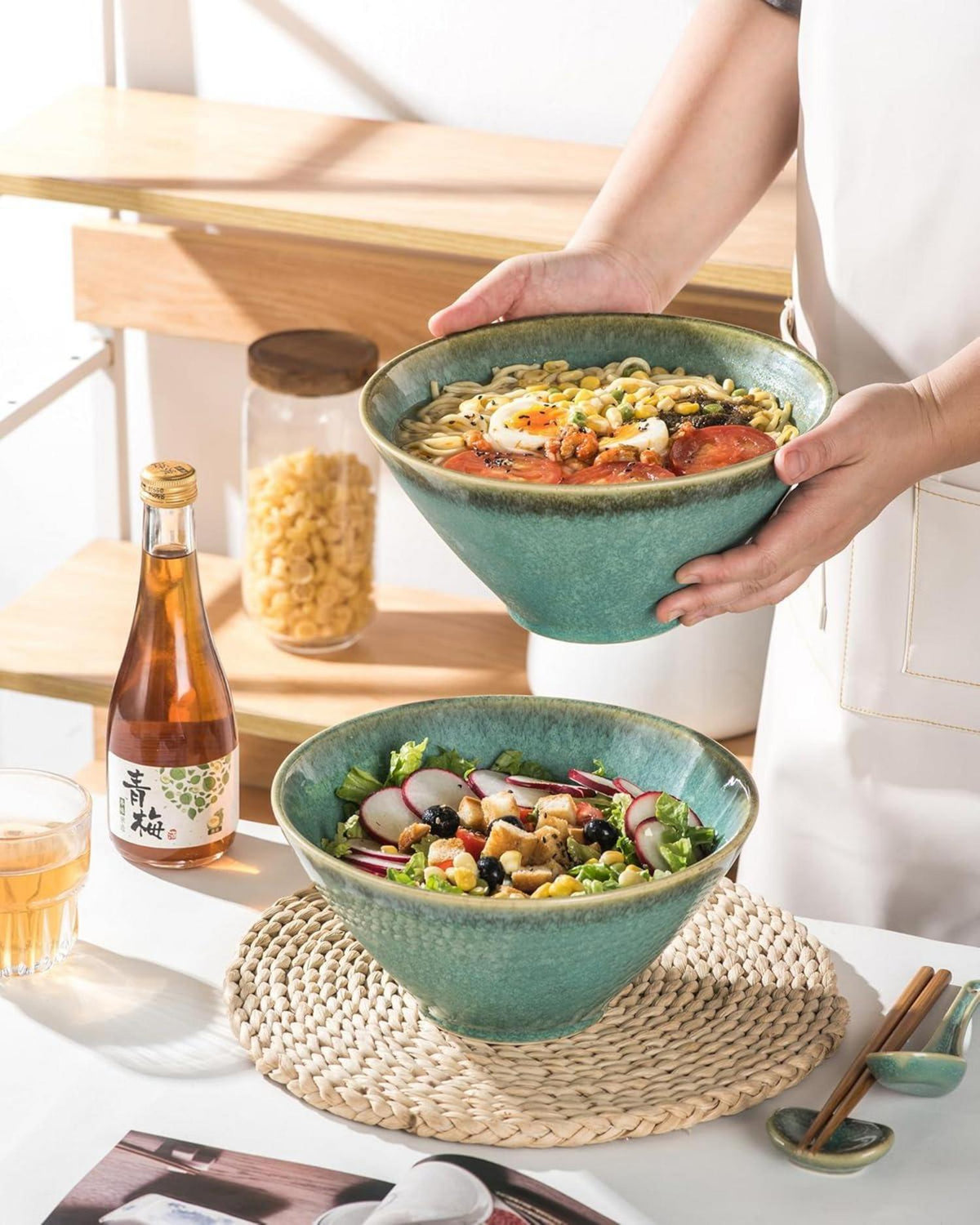 HENXFEN LEAD Japanische Ramen Schüssel Set 2L Keramik Bowl 2X