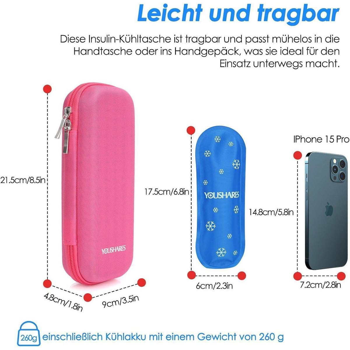 Insulin Kühltasche mit Kühlakkus – TSA-Sicher für Reisen