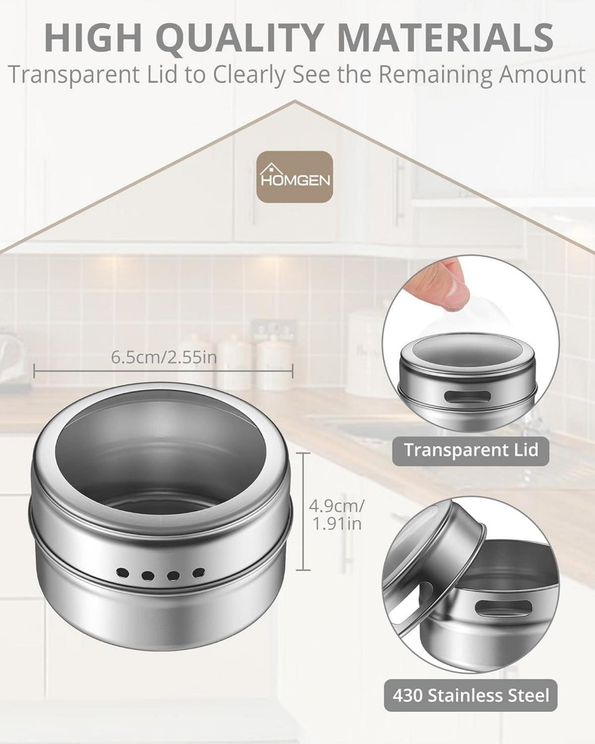 Magnetische Edelstahl Gewürzdosen Set 8 Stück 100ml Spice