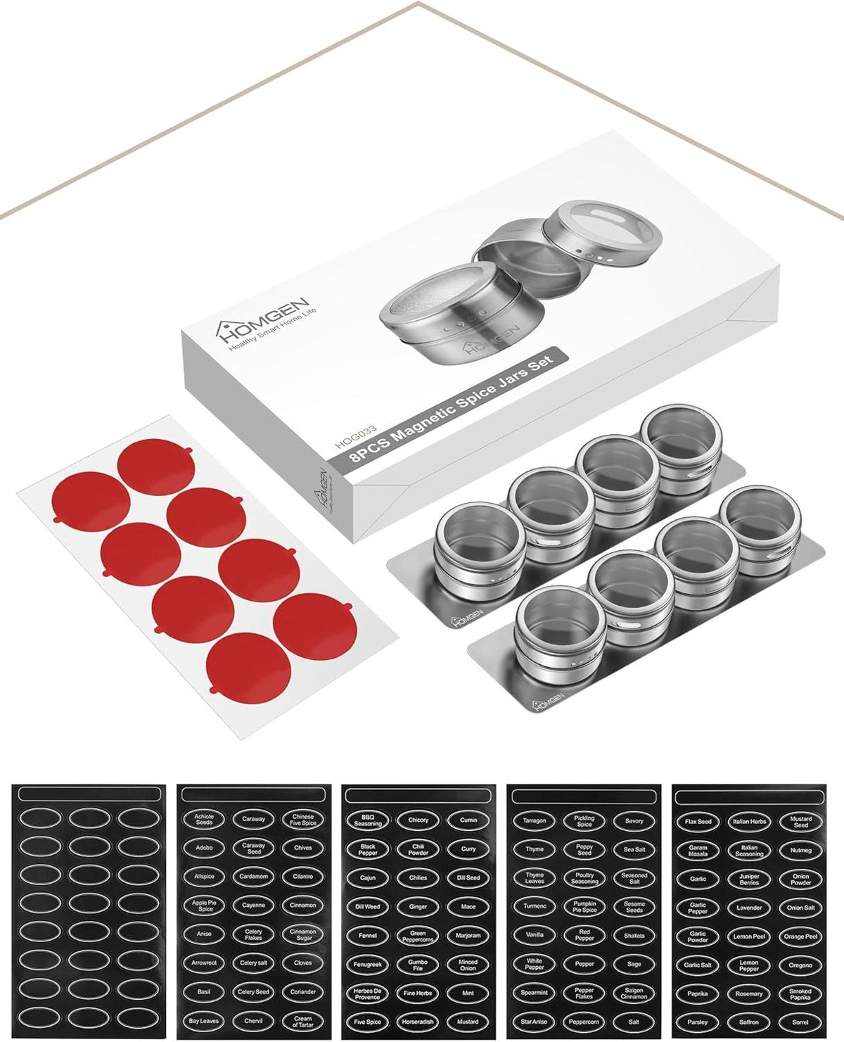 8-teiliges Edelstahl Magnetisches Gewürzdosen Set mit Transparentem Deckel