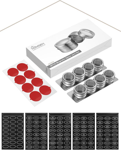 8-teiliges Edelstahl Magnetisches Gewürzdosen Set mit Transparentem Deckel