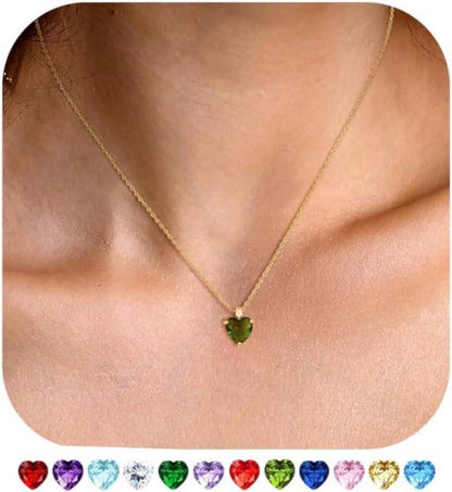 Goldene Herz Halskette mit Geburtsstein - 18 Karat Gold - Zirkonia