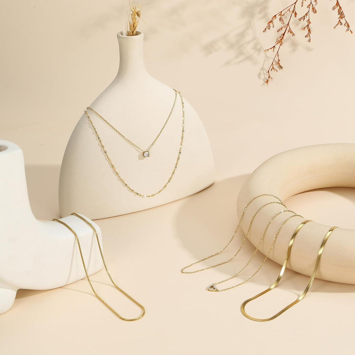 6er Set Layering Halsketten 14K Vergoldet Schlangenkette Damen