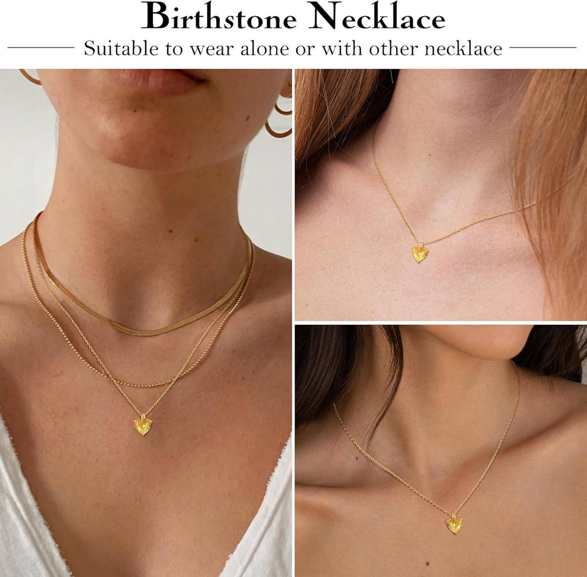 Goldene Herz-Halskette 18 Karat Gold Damen Geburtsstein Zirkonia Halskette