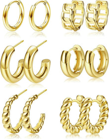 Goldene Creolen Ohrringe Set 6 Paar 14K Vergoldet Hypoallergen Chunky