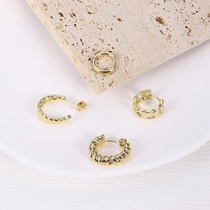 Goldene Creolen Ohrringe Set Damen 6 Paar 14K Vergoldet Chunky Hypoallergen