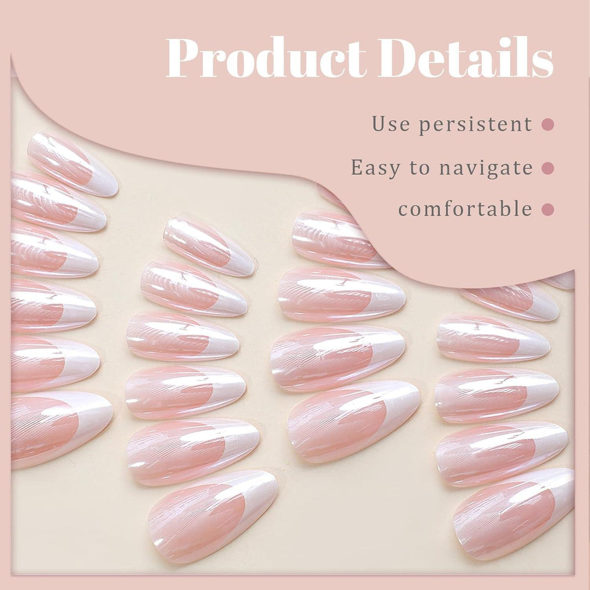 Mandel Falsch Nägel French Design Chrom Glänzend Press On Nails