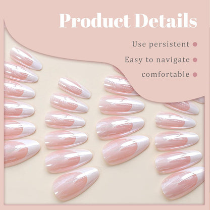 Mandel Falsch Nägel French Design Chrom Glänzend Press On Nails