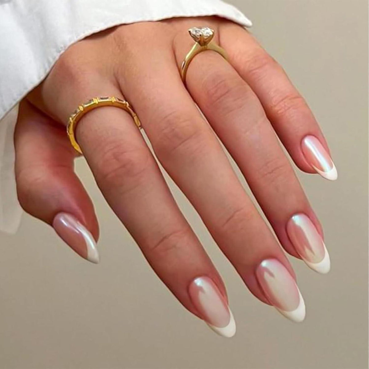 Mandel Falsch Nägel French Design Chrom Glänzend Press On Nails