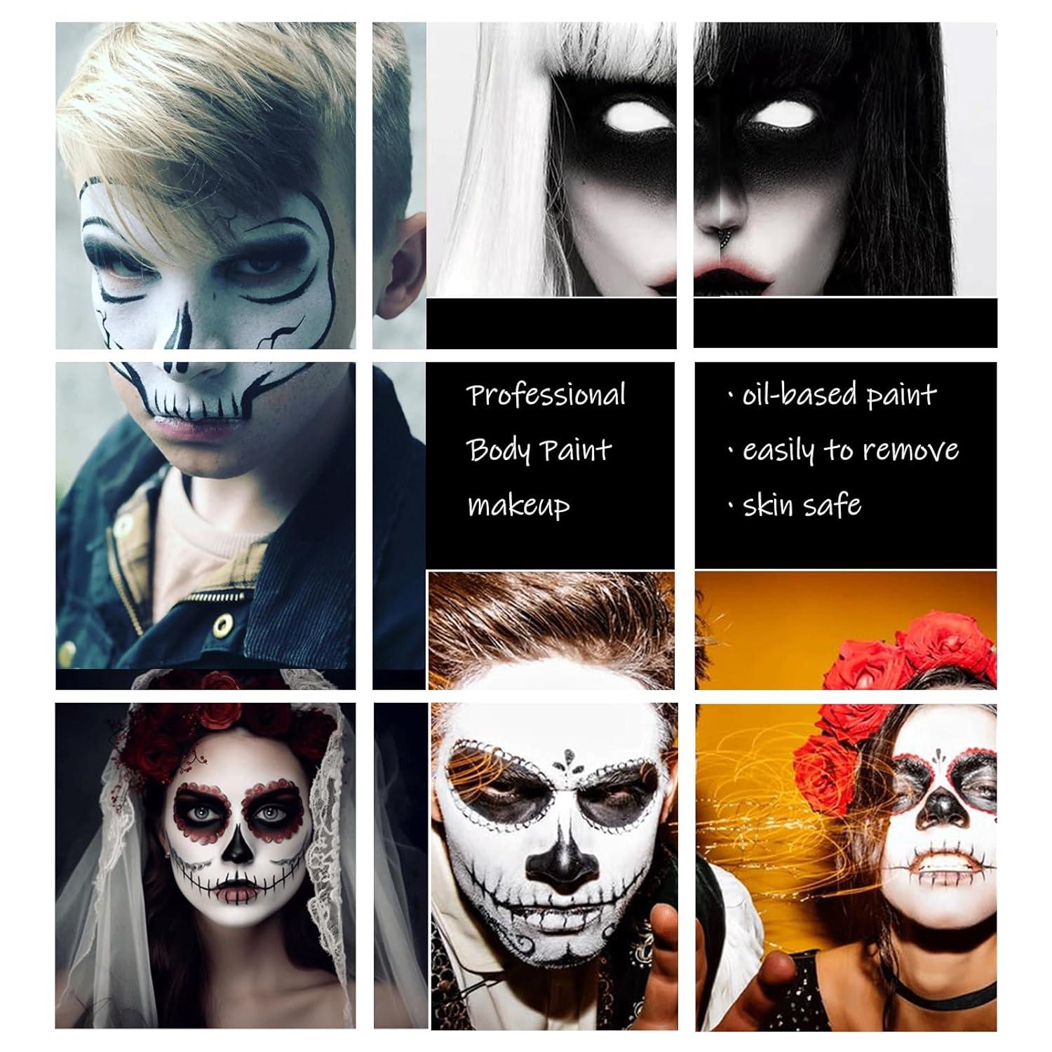 Halloween Gesicht Schminke Schwarz Weiß Set Bodypainting Farben