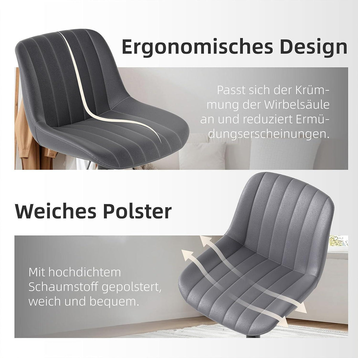 Drehbarer Barhocker 4er Set, Höhenverstellbar, Dunkelgrau