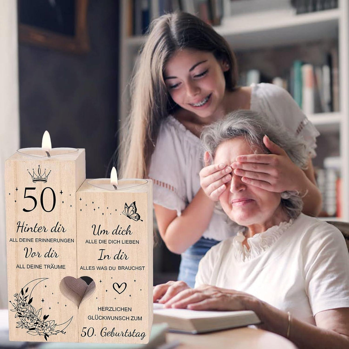 50. Geburtstag Frau Kerzenständer Holz Geschenkidee Deko
