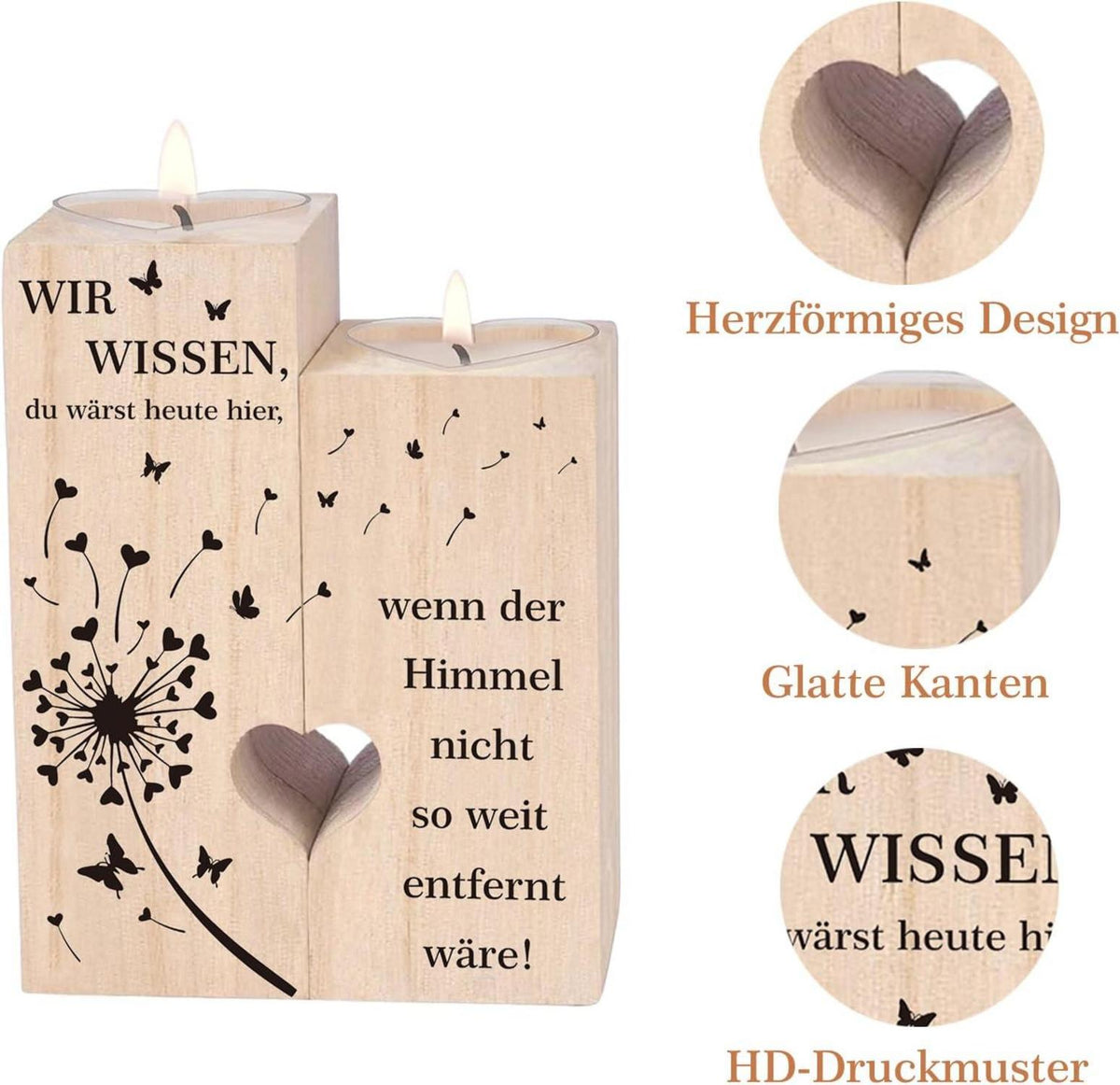 Trauergeschenk Herz Kerzenständer Grabkerzen Licht Gedenk - Trost & Deko