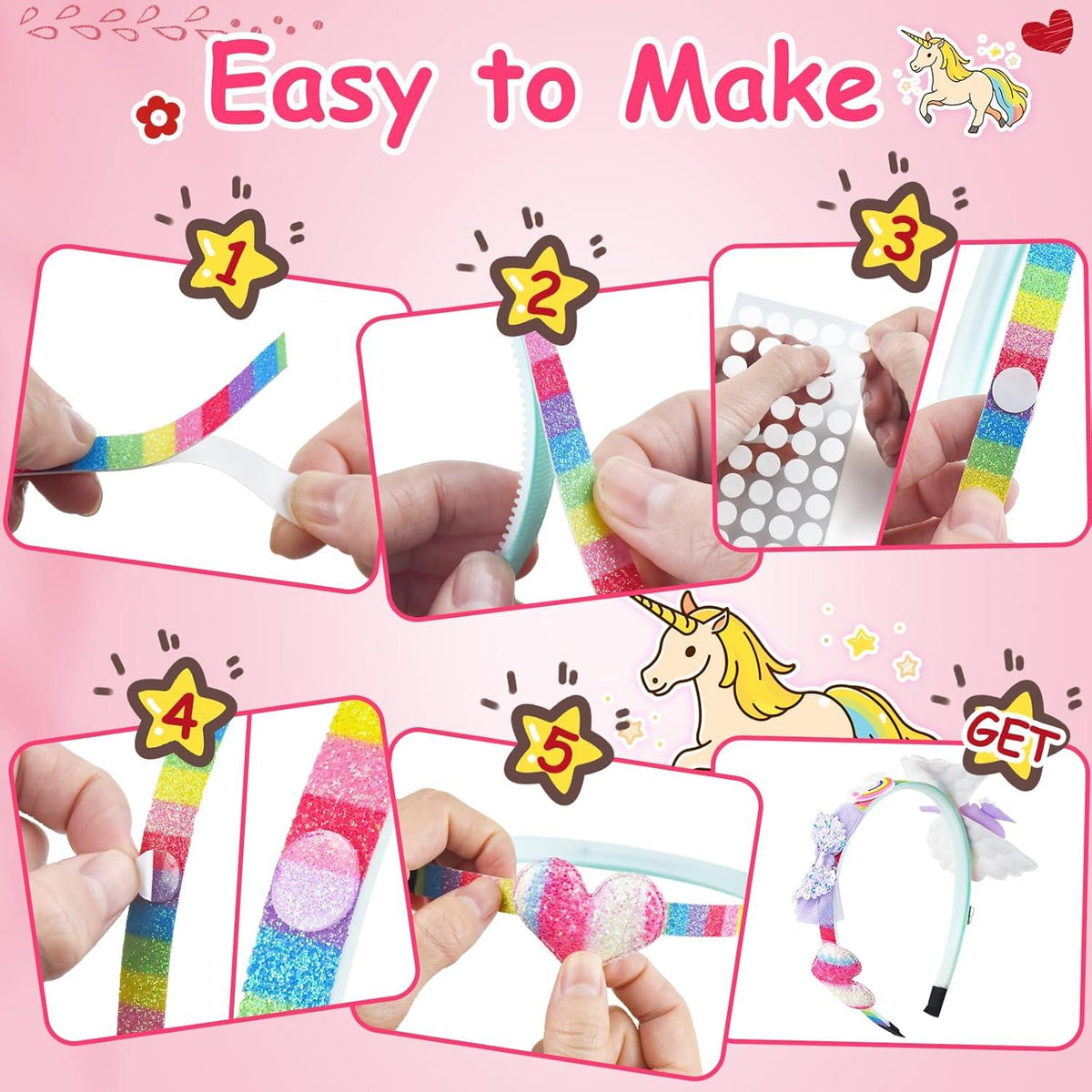Haarreifen Mädchen Einhorn DIY Bastelset Geschenkidee 4-12 Jahre