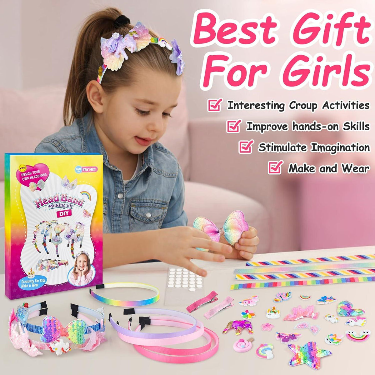 DIY Einhorn Haarreifen Bastelset Mädchen Geschenk Kinder 4-12 Jahre