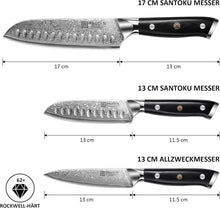 Damastmesser Santokumesser Set 3-teilig Küchenmesser