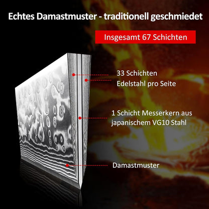 Damastmesser Set 3-teilig Japanischer VG10 Stahl Santokumesser